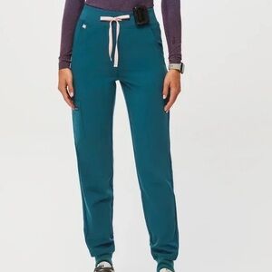 Figs Zamora Jogger Scrub Pants Caribbean Blue Pink High Waist Size XL Tall